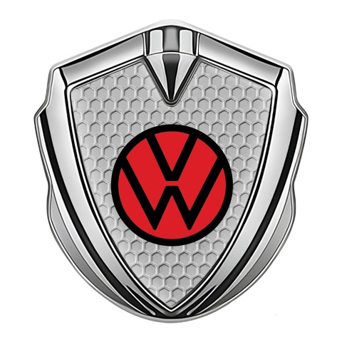 VW Seitenflugel Emblem Aufkleber Silbertonfarbe mit Wabeneffekt Basis und Rot Logo