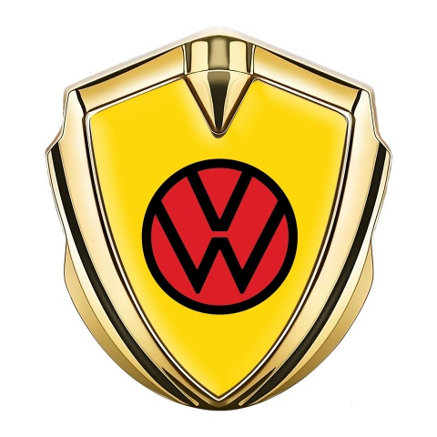 VW Emblem Aufkleber Autozubehor Goldtonfarbe mit Gelb Basis Stil Und Rot Logo
