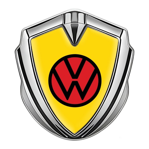 VW Emblem Aufkleber Autozubehor Silbertonfarbe mit Gelb Basis Stil Und Rot Logo