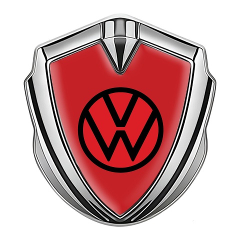 VW Selbstklebendes Metallaufkleber Emblem Silbertonfarbe mit Rot Fundaments