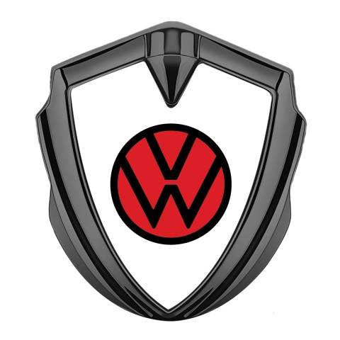 VW Emblem Logo Schriftzug Aufkleber mit Graphit Tonfarbe Weiss Basis und Rot Logo Stil