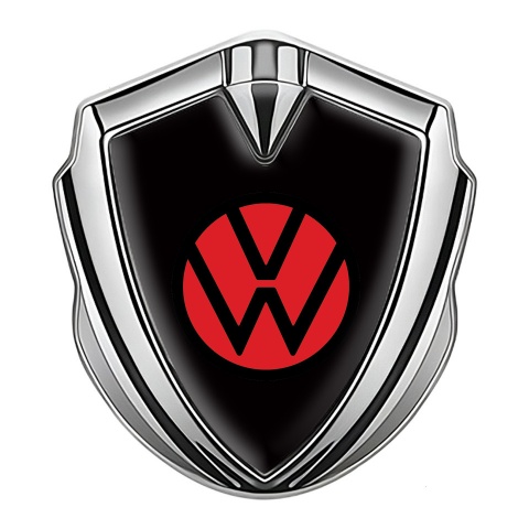 VW Seitenflugel Emblem Aufkleber Silbertonfarbe mit Schwarz Basis und Rot Logo