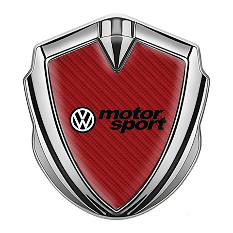VW Emblem Abzeichen Silbertonfarbe mit Rote Carbon Motorsport Logo Design