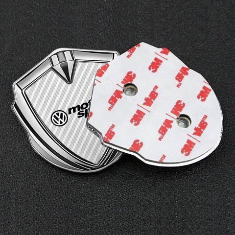 VW Abzeichen selbstklebend Silbertonfarbe mit Weiss Kohlenstoff Motor Sport Logo design