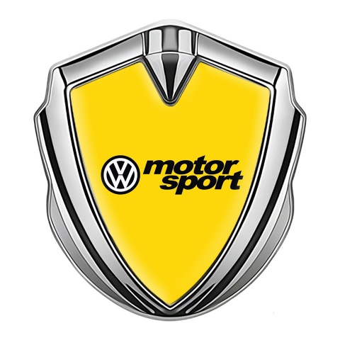 VW Selbstklebendes Metallaufkleber Emblem Silbertonfarbe mit gelb Basis und Motor Sport Logo
