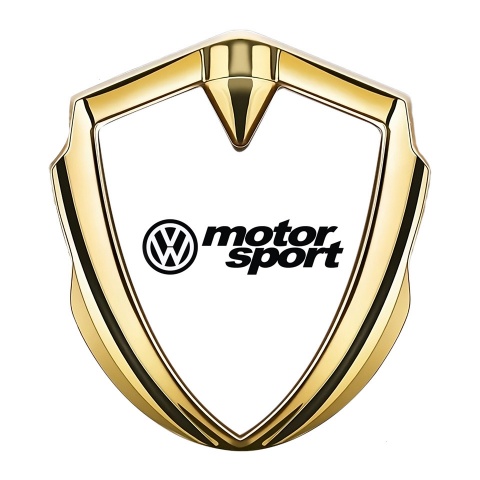 VW Emblem Logo Schriftzug Aufkleber mit Goldtonfarbe Weiss Hintergrund und Motor Sport logo