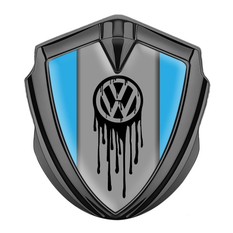 VW Seitenflugel Emblem Aufkleber Graphit Tonfarbe mit Blau Vorlage und Tropfende Farbe Logo Design