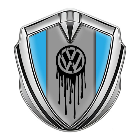 VW Seitenflugel Emblem Aufkleber Silbertonfarbe mit Blau Vorlage und Tropfende Farbe Logo Design