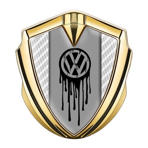 VW Abzeichen selbstklebend Goldtonfarbe mit Weiss Carbon und Logo Tropfende Farbe Effekt