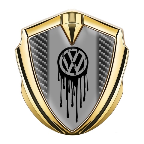 VW Emblem Abzeichen selbstklebend Goldtonfarbe mit Dunkel Kohlenstoff Basis und Tropfende Farbe Logo
