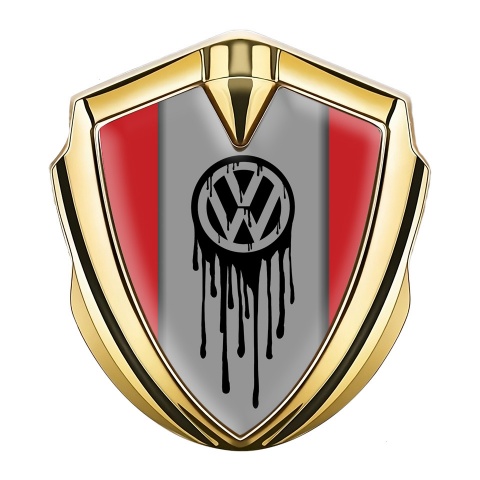 VW Seitenflugel Emblem Aufkleber Goldtonfarbe mit Rot Hintergrund und Tropfender Logo Effekt