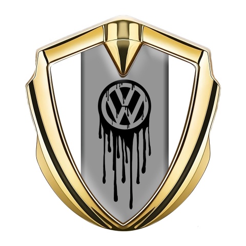 VW Emblem Abzeichen Goldtonfarbe mit Weiss Fundaments und Tropfender Logo Effekt
