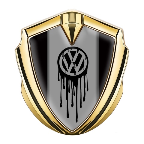 VW Abzeichen selbstklebend Goldtonfarbe mit Schwarz Fundaments und Tropfender Logo Effekt