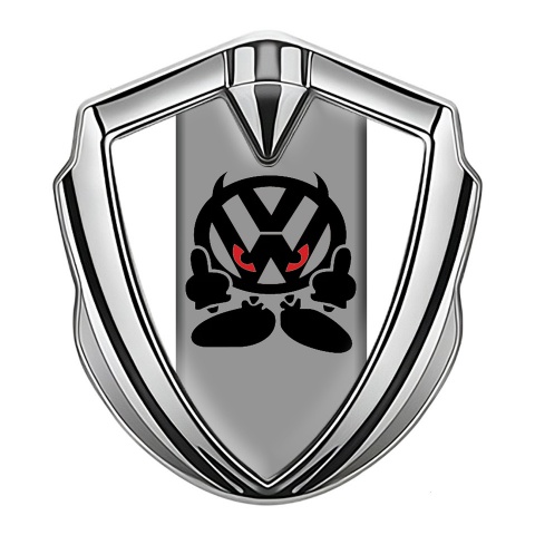 VW Emblem Auto Zeichen Silbertonfarbe mit Weiss Basis und Teufel logo Stil