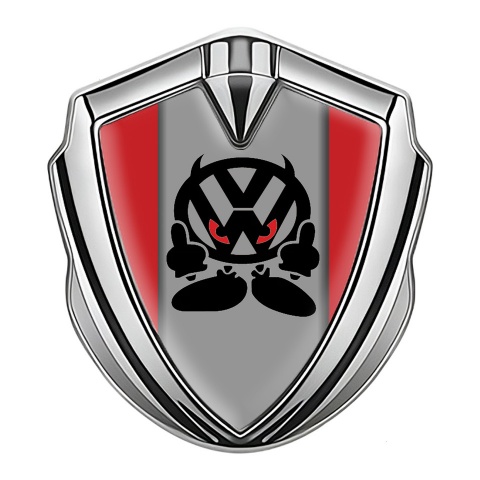 VW Emblem Aufkleber Autozubehor Silbertonfarbe mit Rot Basis und Teufel logo