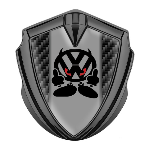 VW Emblem Abzeichen selbstklebend Graphit Tonfarbe mit Schwarz Kohlenstoff Basis und Teufel logo