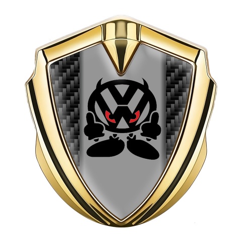 VW Emblem Abzeichen selbstklebend Goldtonfarbe mit Schwarz Kohlenstoff Basis und Teufel logo