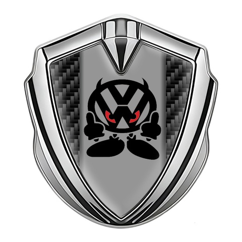 VW Emblem Abzeichen selbstklebend Silbertonfarbe mit Schwarz Kohlenstoff Basis und Teufel logo