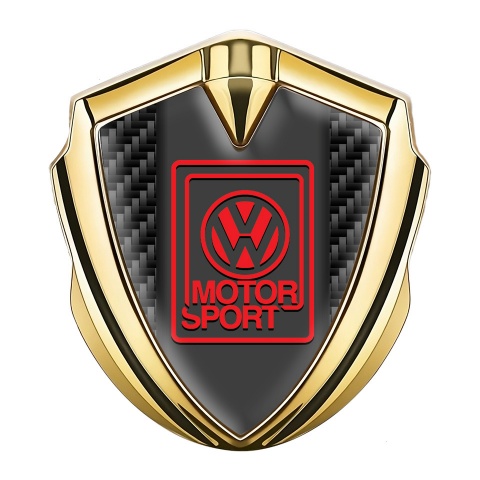 VW Emblem Auto Zeichen Goldtonfarbe mit Schwarz Kohlenstoff Basis und Rot Motor Sport Logo