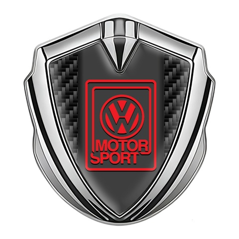 VW Emblem Auto Zeichen Silbertonfarbe mit Schwarz Kohlenstoff Basis und Rot Motor Sport Logo
