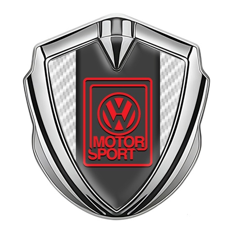 VW Selbstklebendes Metallaufkleber Emblem Silbertonfarbe mit Weiss Carbon Und Rote Motor Sport Logo Stil