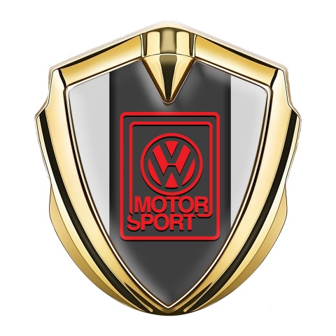 VW Seitenflugel Emblem Aufkleber Goldtonfarbe mit Grau Hintergrund und Rot Motor Sport Logo
