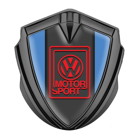 VW Emblem Abzeichen Graphit Tonfarbe mit Blau Hintergrund und Rot Logo
