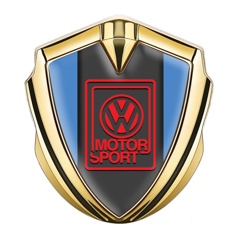VW Emblem Abzeichen Goldtonfarbe mit Blau Hintergrund und Rot Logo