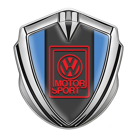 VW Emblem Abzeichen Silbertonfarbe mit Blau Hintergrund und Rot Logo