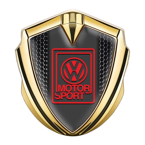 VW Abzeichen selbstklebend Goldtonfarbe mit Perforierter Stahl Basis und Rot Motor Sport Logo