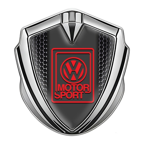 VW Abzeichen selbstklebend Silbertonfarbe mit Perforierter Stahl Basis und Rot Motor Sport Logo