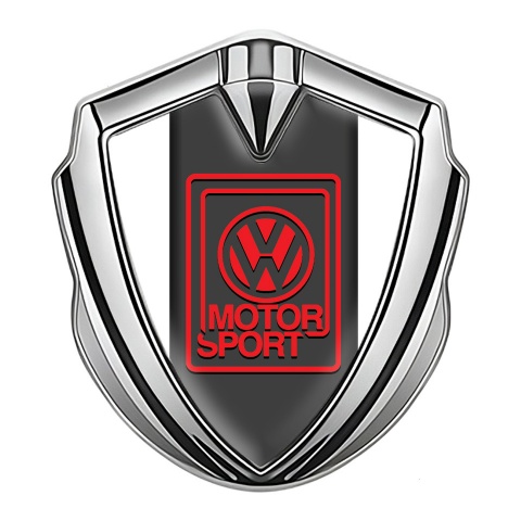 VW Emblem Auto Zeichen Silbertonfarbe mit Weiss Basis und Rote Motor Sport Logo