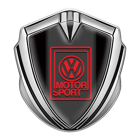 VW Emblem Aufkleber Autozubehor Silbertonfarbe mit Schwarz Hintergrund und Rot Motor Sport Logo
