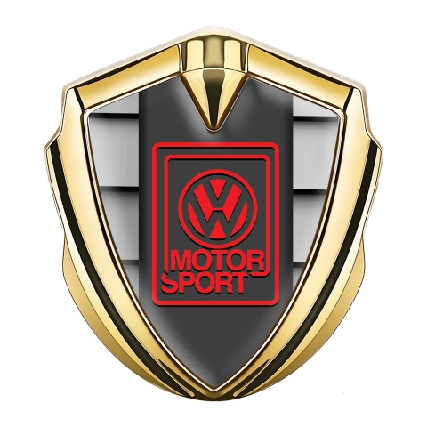 VW Abzeichen selbstklebend Goldtonfarbe mit Blindeffekt Basis und rot Motor Sport Logo Stil