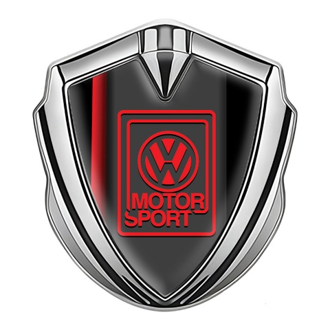 VW Seitenflugel Emblem Aufkleber Silbertonfarbe mit Rotes Band Fundaments Stil und Motor Sport Logo