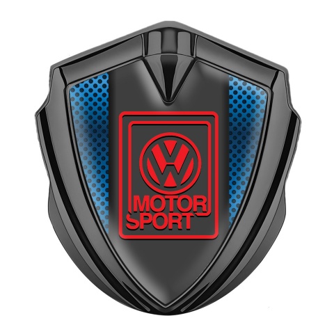 VW Emblem Abzeichen selbstklebend  Graphit Tonfarbe mit Blaues Gitter Fundaments und Rot motor Sport logo