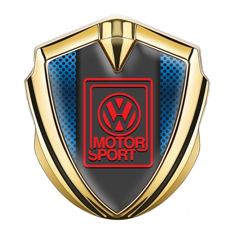 VW Emblem Abzeichen selbstklebend Goldtonfarbe mit Blaues Gitter Fundaments und Rot motor Sport logo