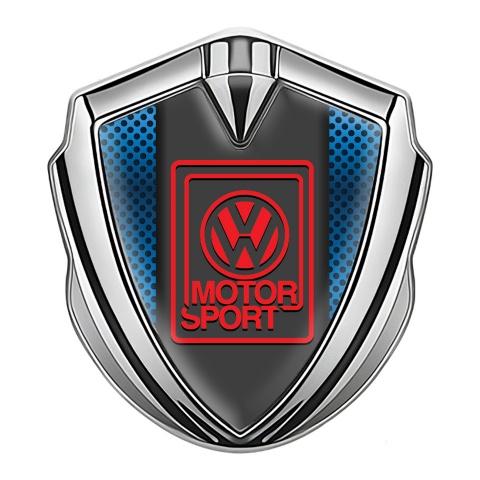 VW Emblem Abzeichen selbstklebend Silbertonfarbe mit Blaues Gitter Fundaments und Rot motor Sport logo