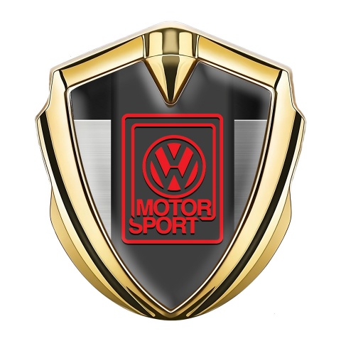 VW Emblem Auto Zeichen Goldtonfarbe mit GRau Schwarz Fundaments und Rot Logo