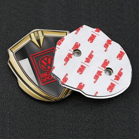 VW Emblem Auto Zeichen Goldtonfarbe mit GRau Schwarz Fundaments und Rot Logo