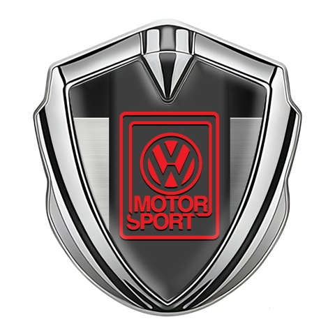 VW Emblem Auto Zeichen Silbertonfarbe mit GRau Schwarz Fundaments und Rot Logo