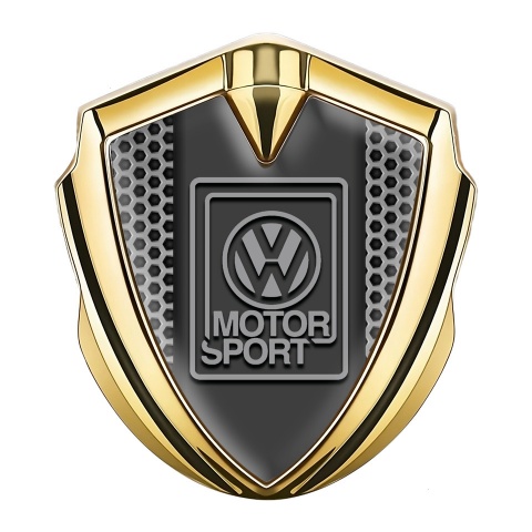 VW Seitenflugel Emblem Aufkleber Goldtonfarbe mit Wabeneffekt Basis und Grau Motorsport Logo