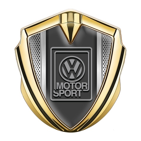 VW Emblem Abzeichen Goldtonfarbe mit Metallrahmen Fundaments Design und Grau Motorsport Logo
