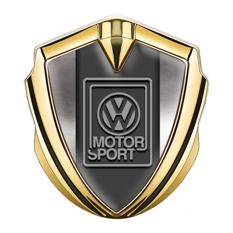 VW Emblem Abzeichen selbstklebend Goldtonfarbe mit Poliertes Metall Fundaments und Grau Motorsport Logo