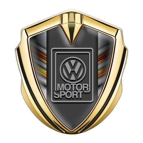 VW Seitenflugel Emblem Aufkleber Goldtonfarbe mit Farbstreifen Basis Stil und Grau Logo Motorsport