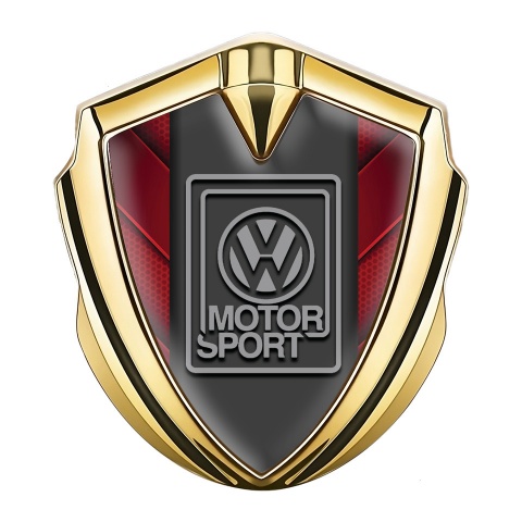 VW Emblem Abzeichen Goldtonfarbe mit Rote Tafeln Basis Design und Grau Motorsport Logo