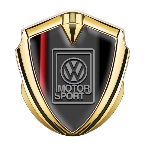 VW Emblem Auto Zeichen Goldtonfarbe mit Schwarz Rot Basis und Motosport Logo