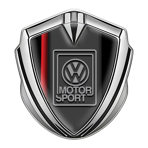 VW Emblem Auto Zeichen Silbertonfarbe mit Schwarz Rot Basis und Motosport Logo
