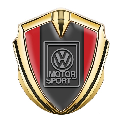 VW Abzeichen selbstklebend Goldtonfarbe mit Rotes Siegel und Grau Motorsport logo