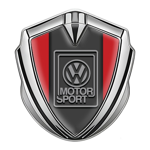 VW Abzeichen selbstklebend Silbertonfarbe mit Rotes Siegel und Grau Motorsport logo